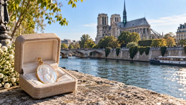 Explorez nos médailles de baptême en nacre d'exception